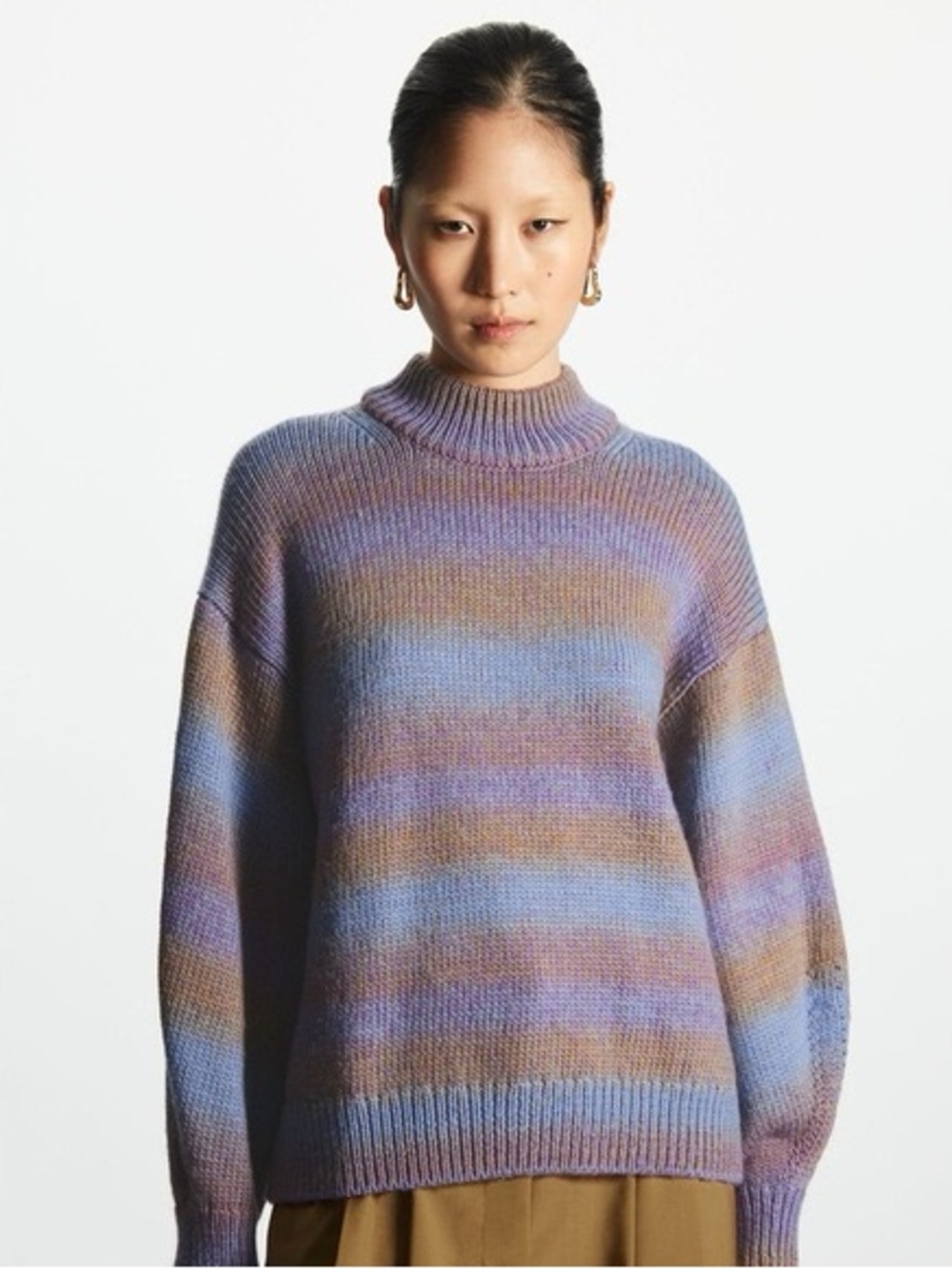COS Women's Purple Striped Wool Mock-neck Jumper